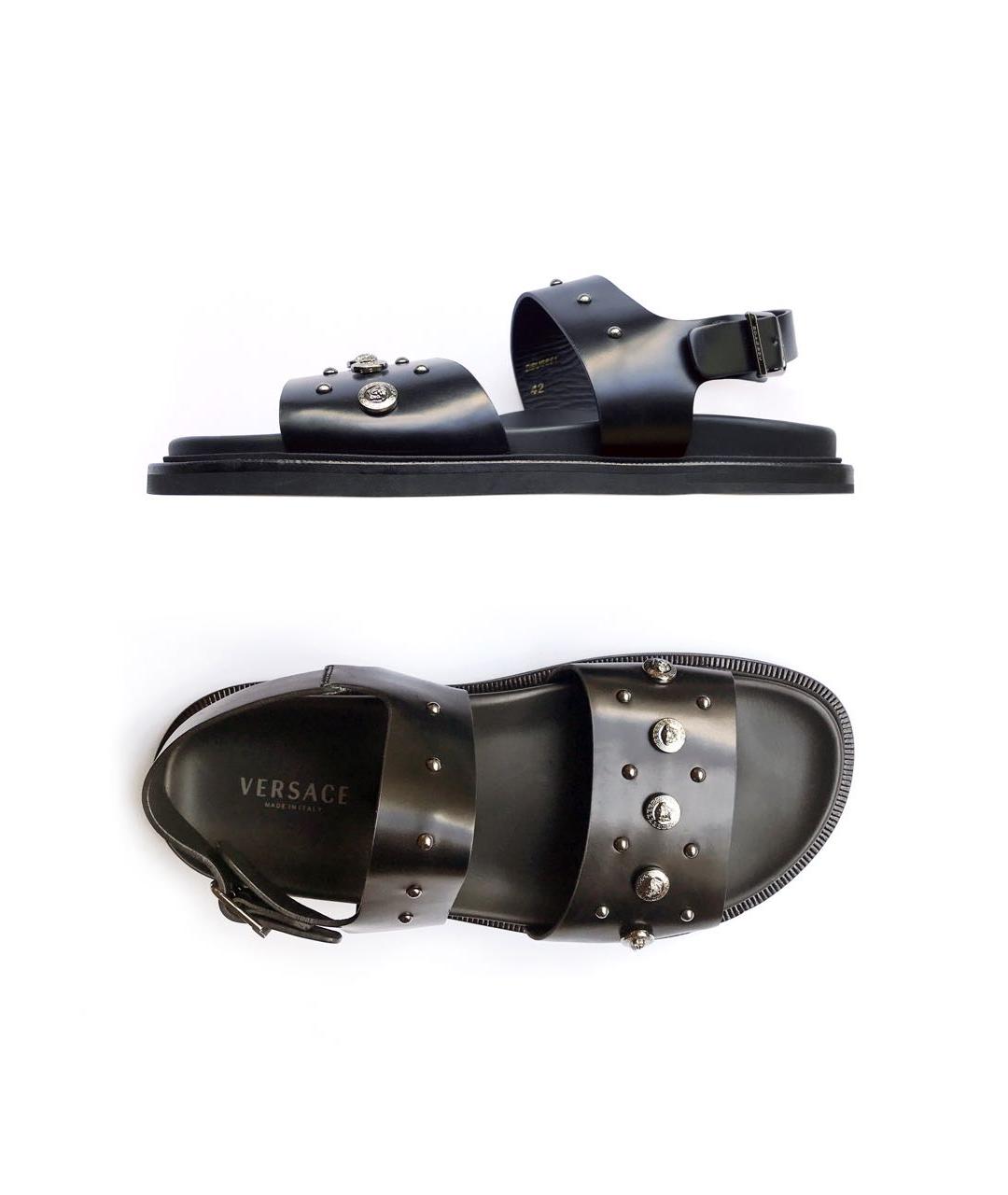 VERSACE Черные кожаные сандалии, фото 6