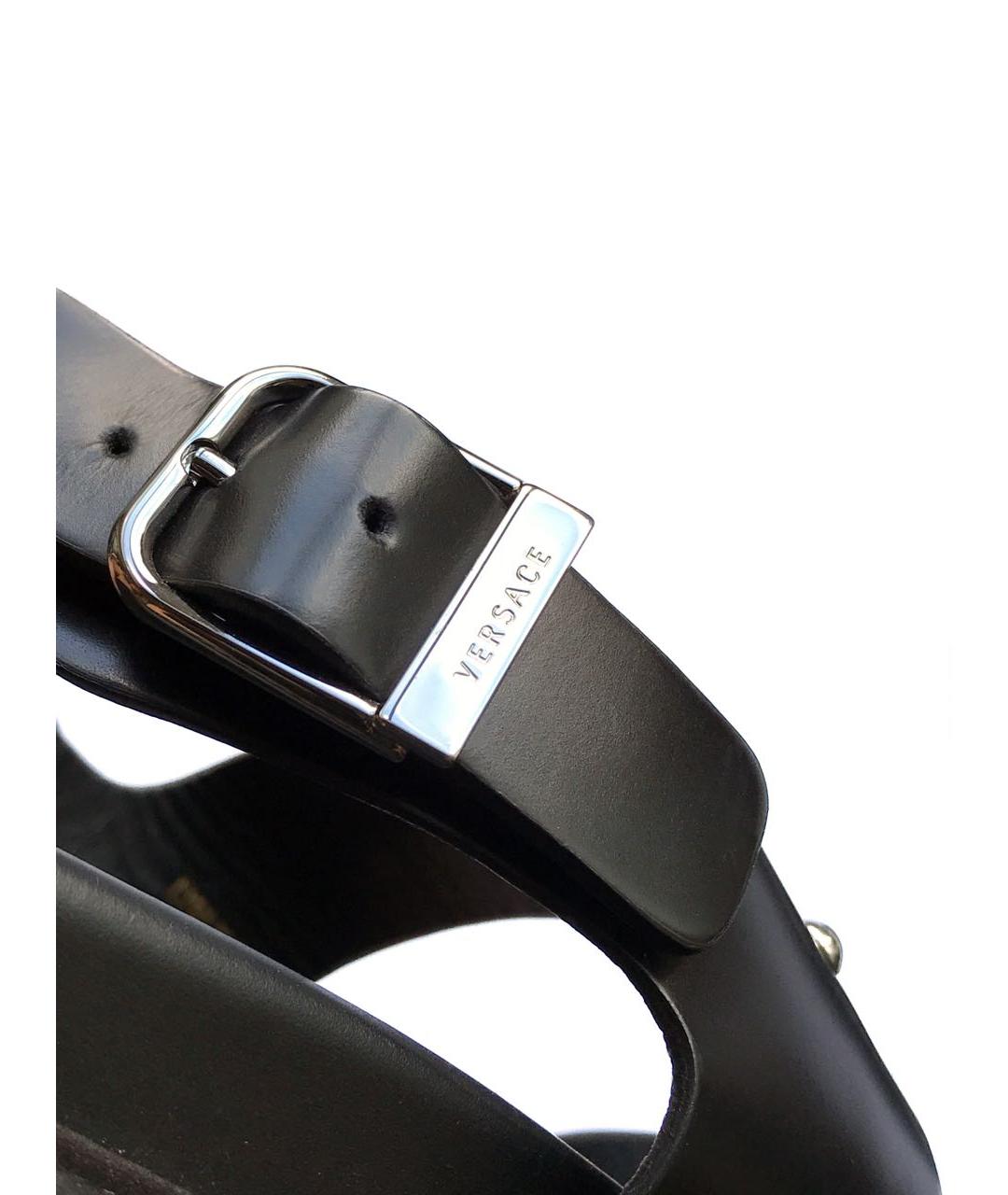 VERSACE Черные кожаные сандалии, фото 4