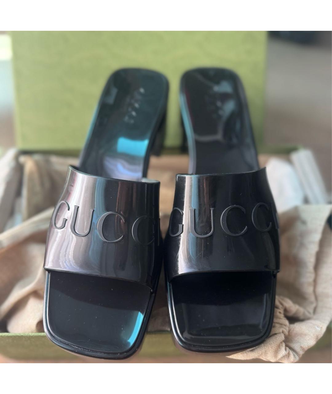 GUCCI Черные резиновые шлепанцы, фото 3