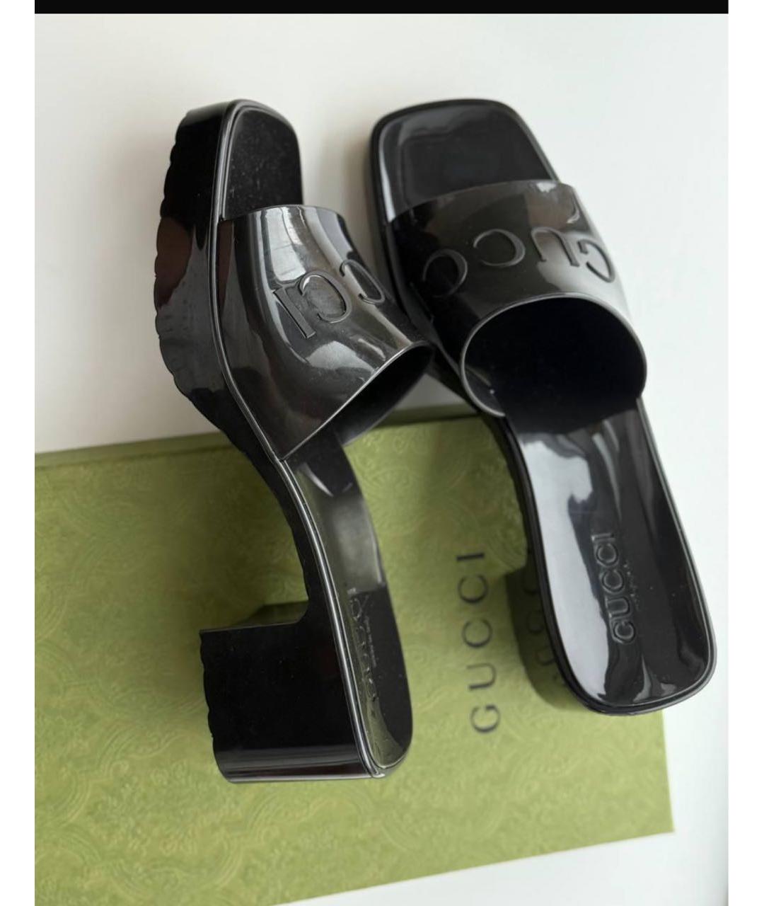 GUCCI Черные резиновые шлепанцы, фото 5