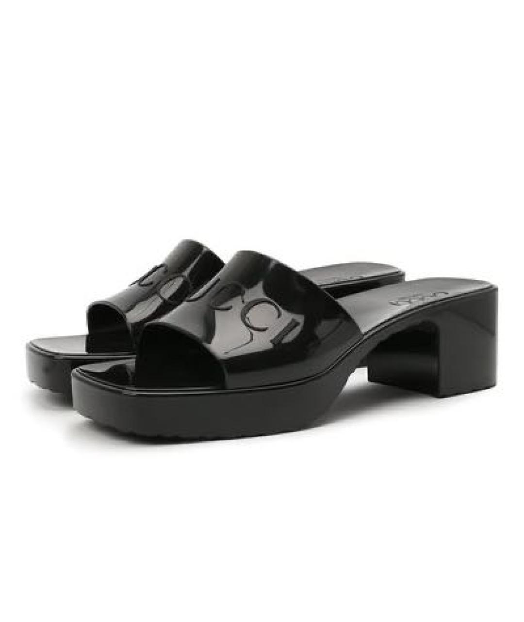 GUCCI Черные резиновые шлепанцы, фото 6