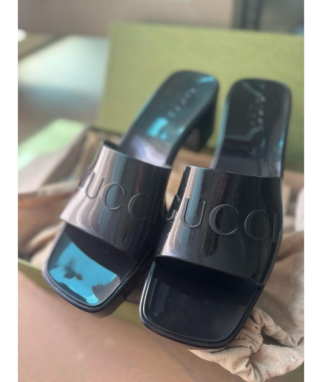 GUCCI Черные резиновые шлепанцы, фото 2