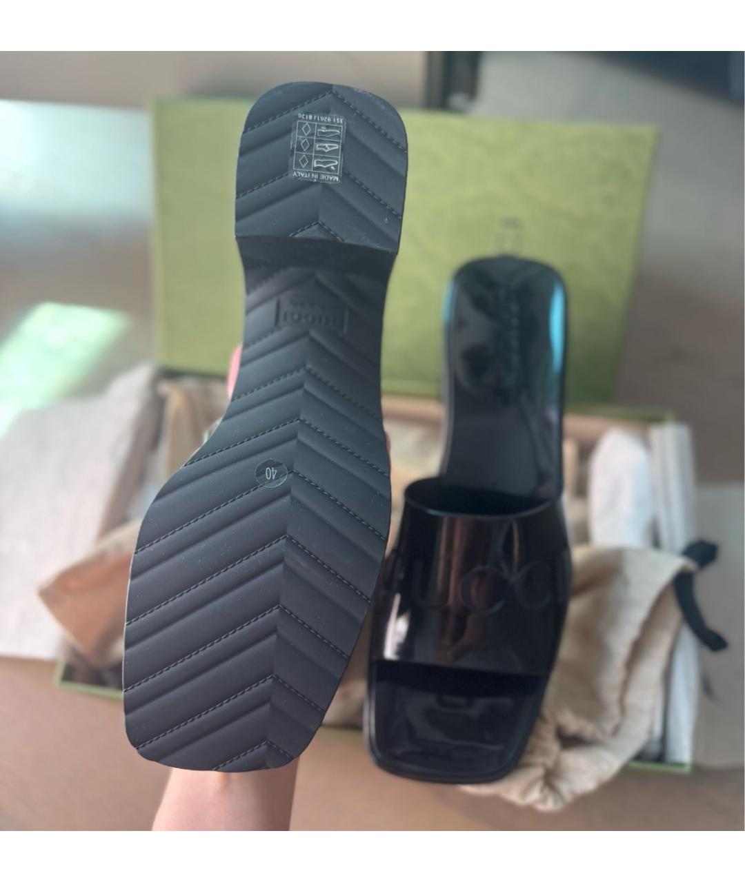 GUCCI Черные резиновые шлепанцы, фото 4