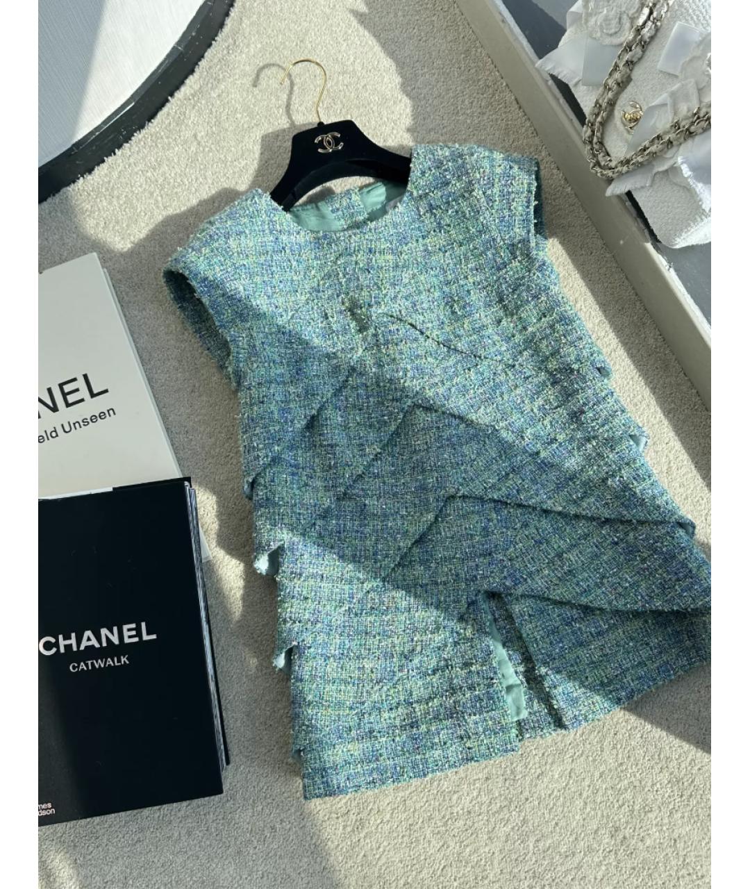 CHANEL Бирюзовый полиэстеровый жилет, фото 5