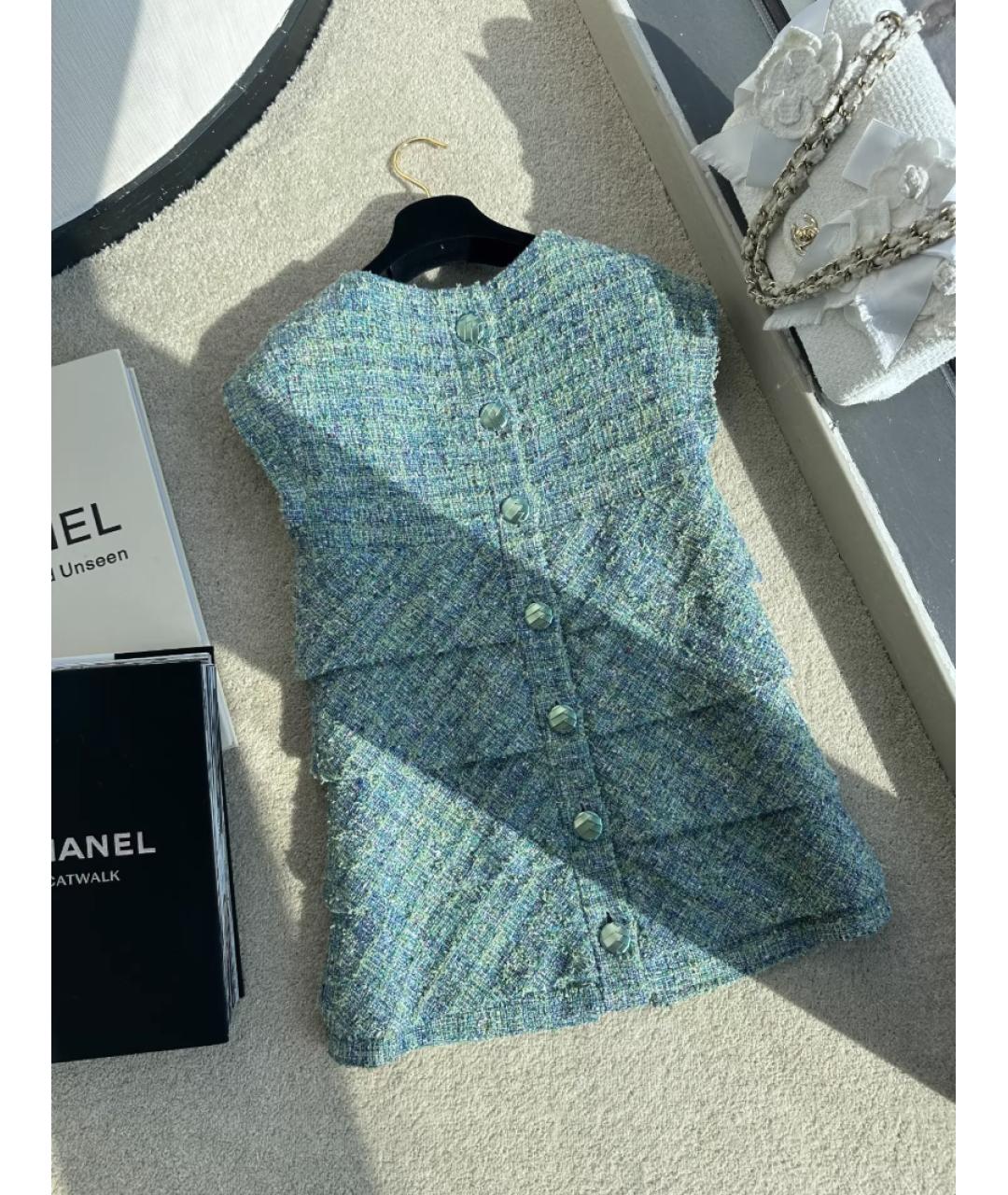 CHANEL Бирюзовый полиэстеровый жилет, фото 2