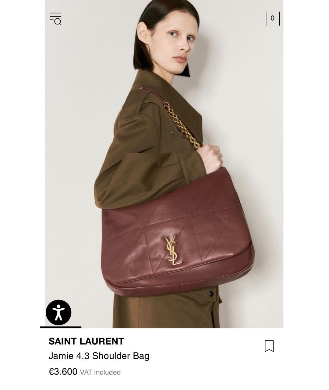 SAINT LAURENT Бордовая кожаная сумка через плечо, фото 7