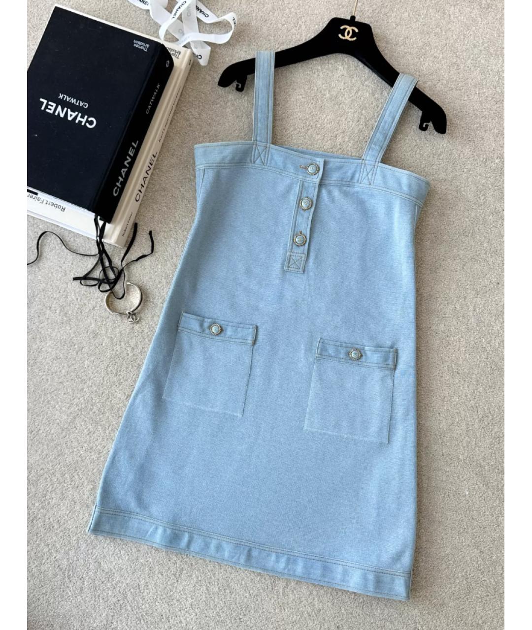 CHANEL Голубое деним повседневное платье, фото 8