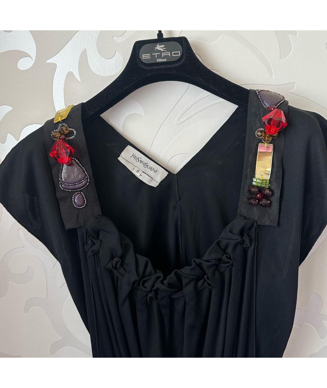 SAINT LAURENT Черное полиэстеровое коктейльное платье, фото 3