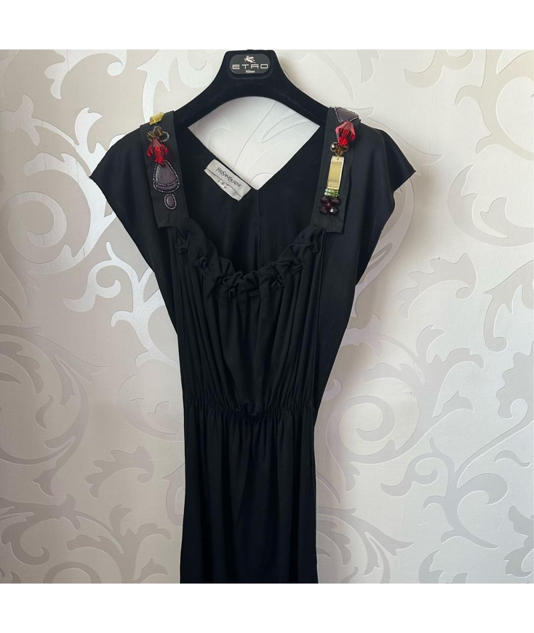 SAINT LAURENT Черное полиэстеровое коктейльное платье, фото 8