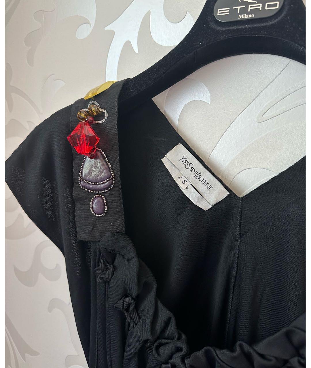 SAINT LAURENT Черное полиэстеровое коктейльное платье, фото 4