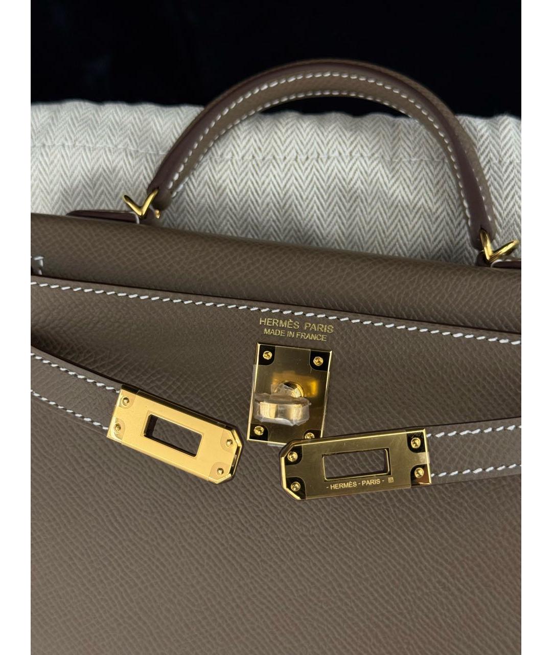 HERMES Коричневая кожаная сумка с короткими ручками, фото 6
