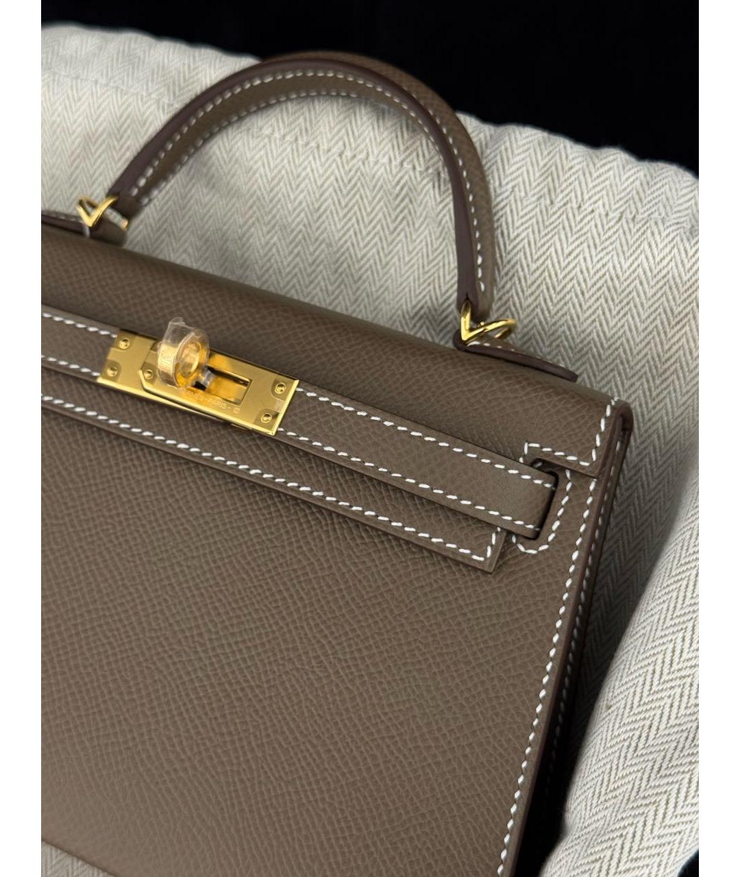 HERMES Коричневая кожаная сумка с короткими ручками, фото 4