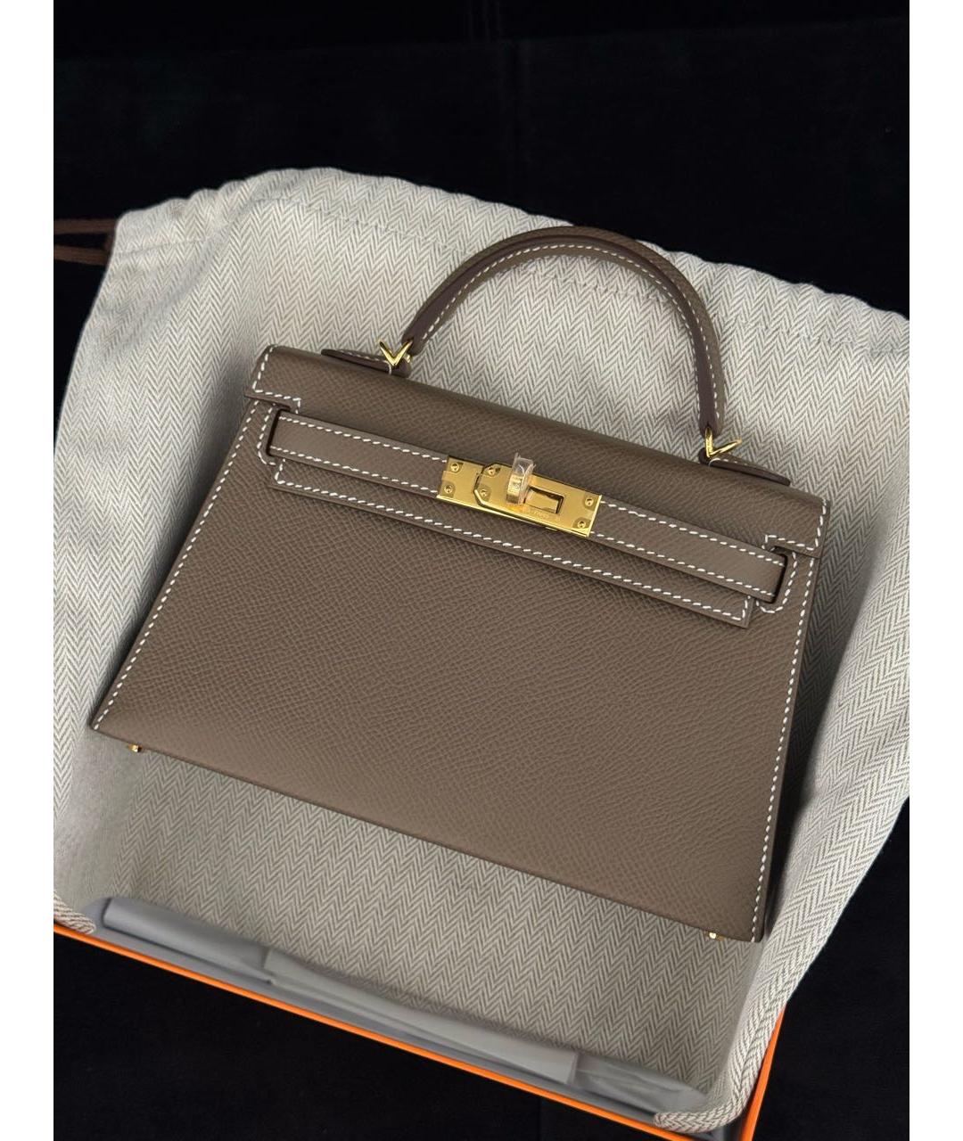 HERMES Коричневая кожаная сумка с короткими ручками, фото 2