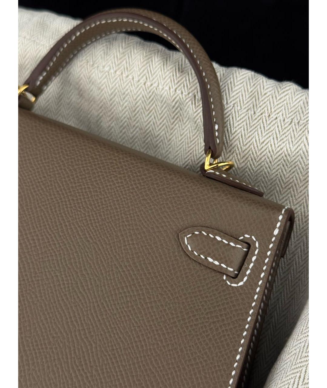 HERMES Коричневая кожаная сумка с короткими ручками, фото 5