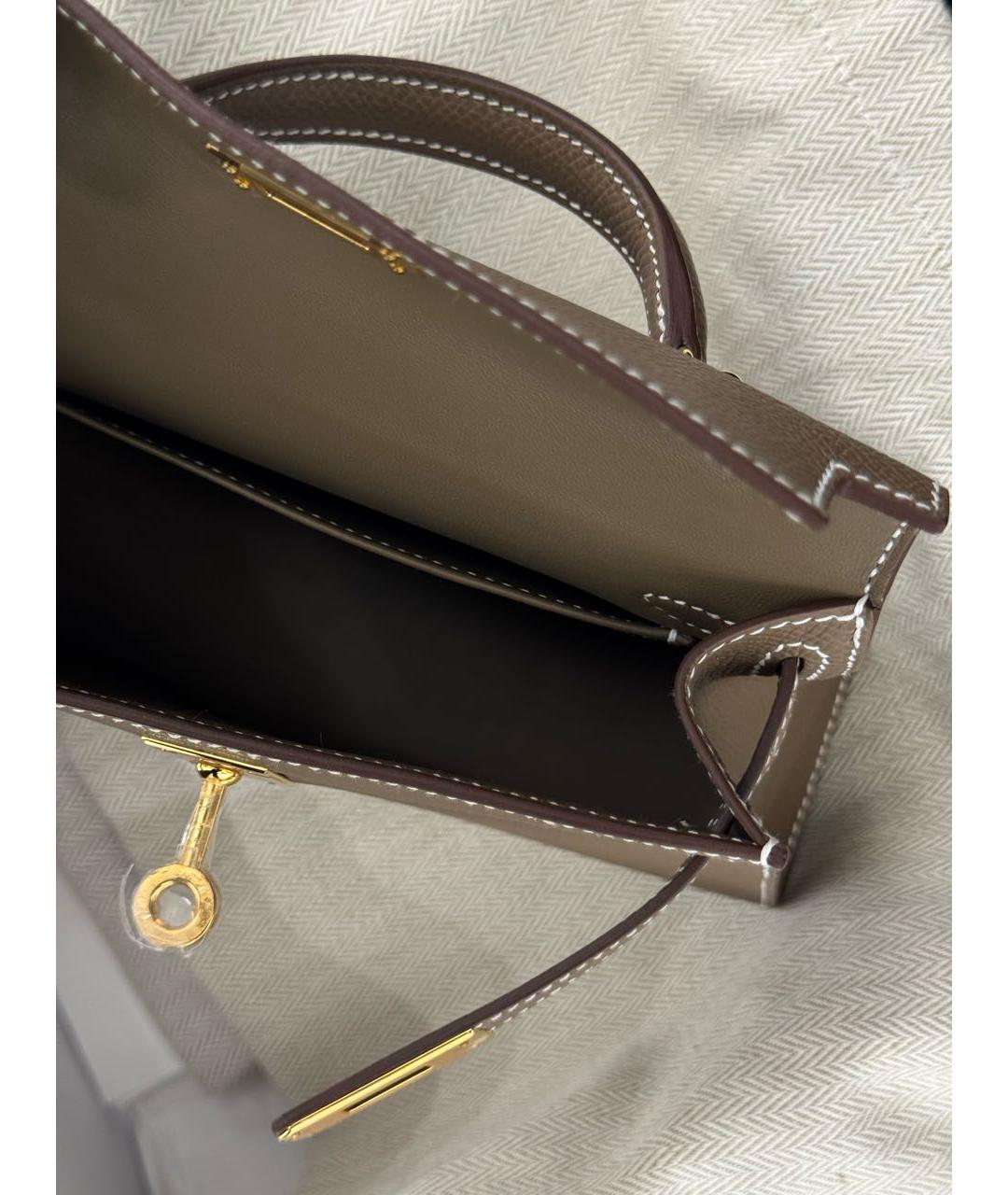 HERMES Коричневая кожаная сумка с короткими ручками, фото 7