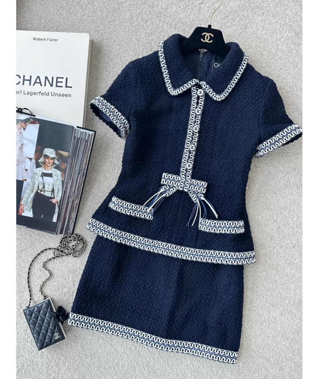CHANEL Темно-синий твидовый костюм с юбками, фото 7