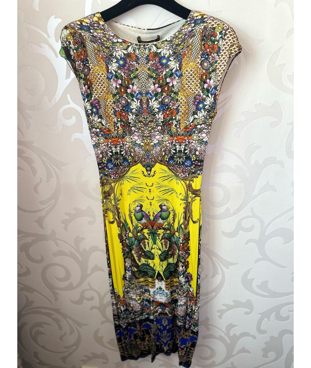 ROBERTO CAVALLI Желтое полиэстеровое коктейльное платье, фото 8