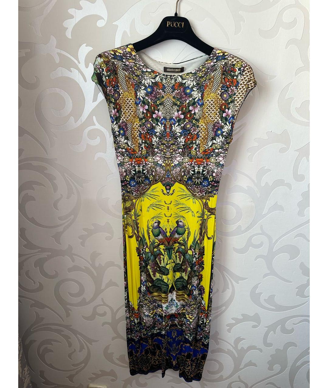 ROBERTO CAVALLI Желтое полиэстеровое коктейльное платье, фото 9