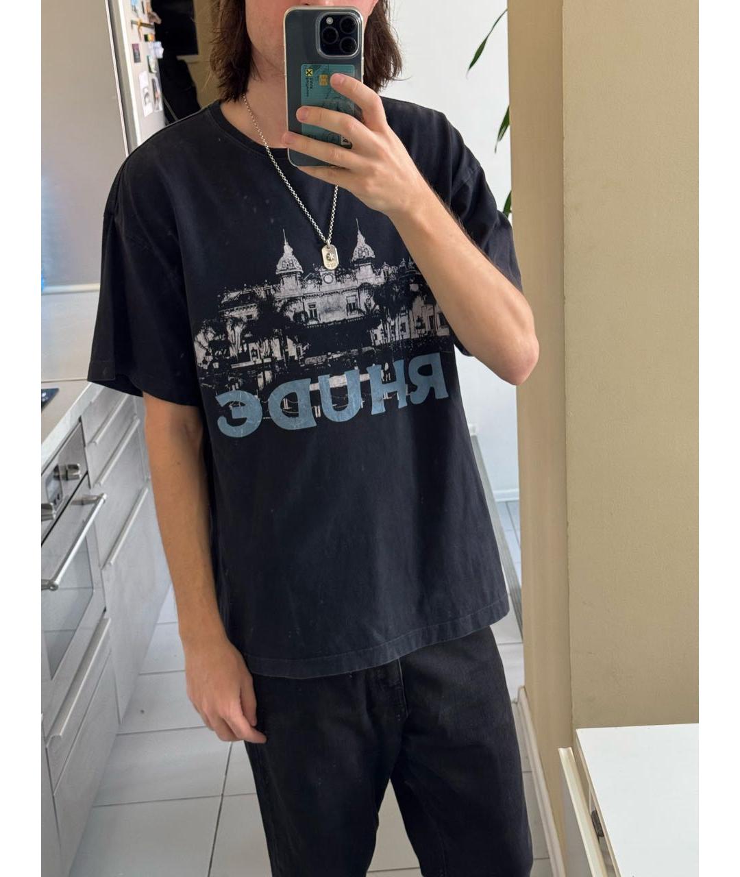 RHUDE Черная хлопковая футболка, фото 5