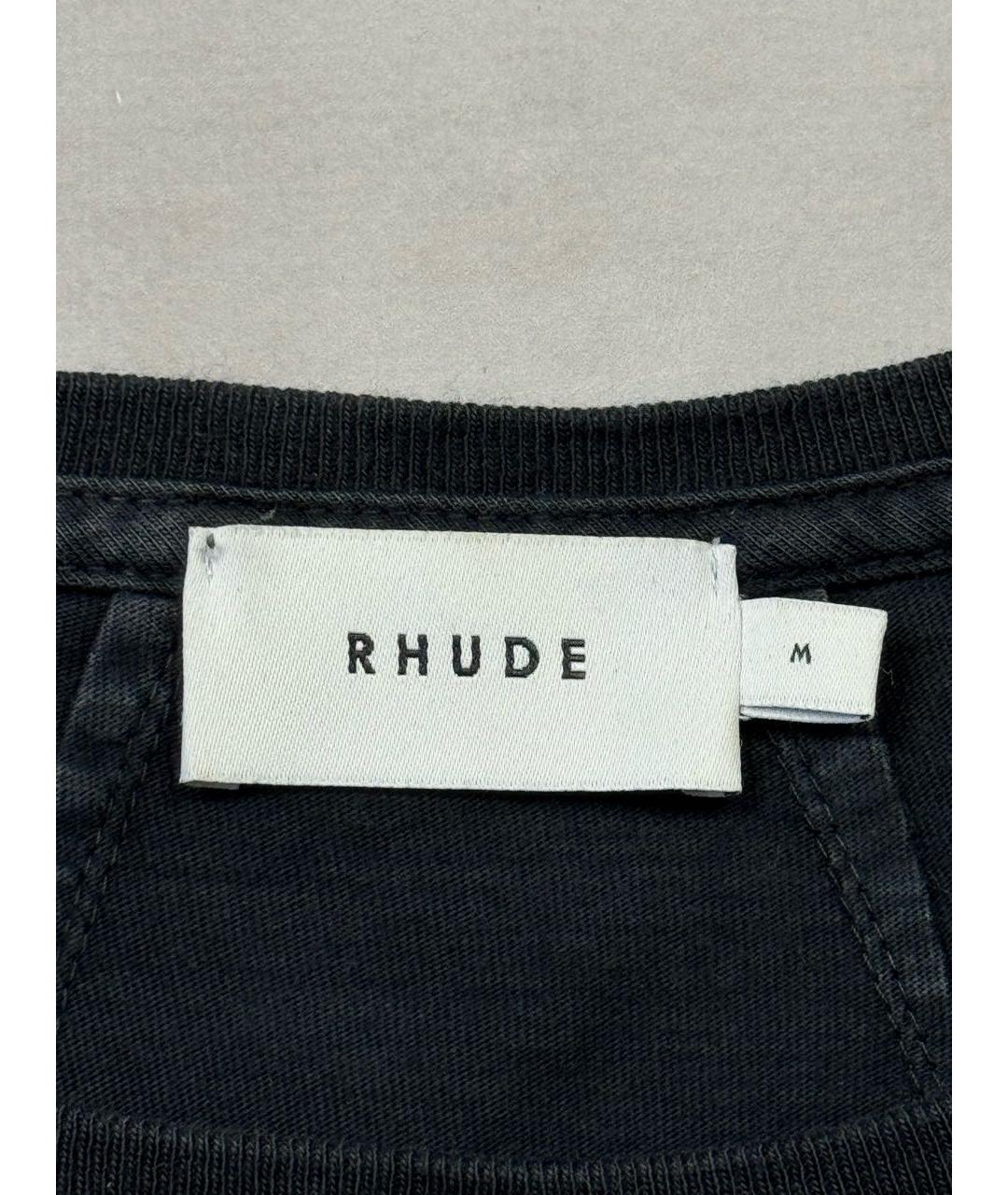 RHUDE Черная хлопковая футболка, фото 7