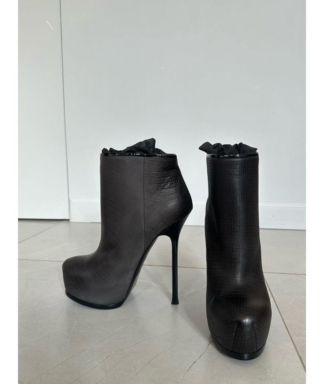 SAINT LAURENT Антрацитовые кожаные ботильоны, фото 8