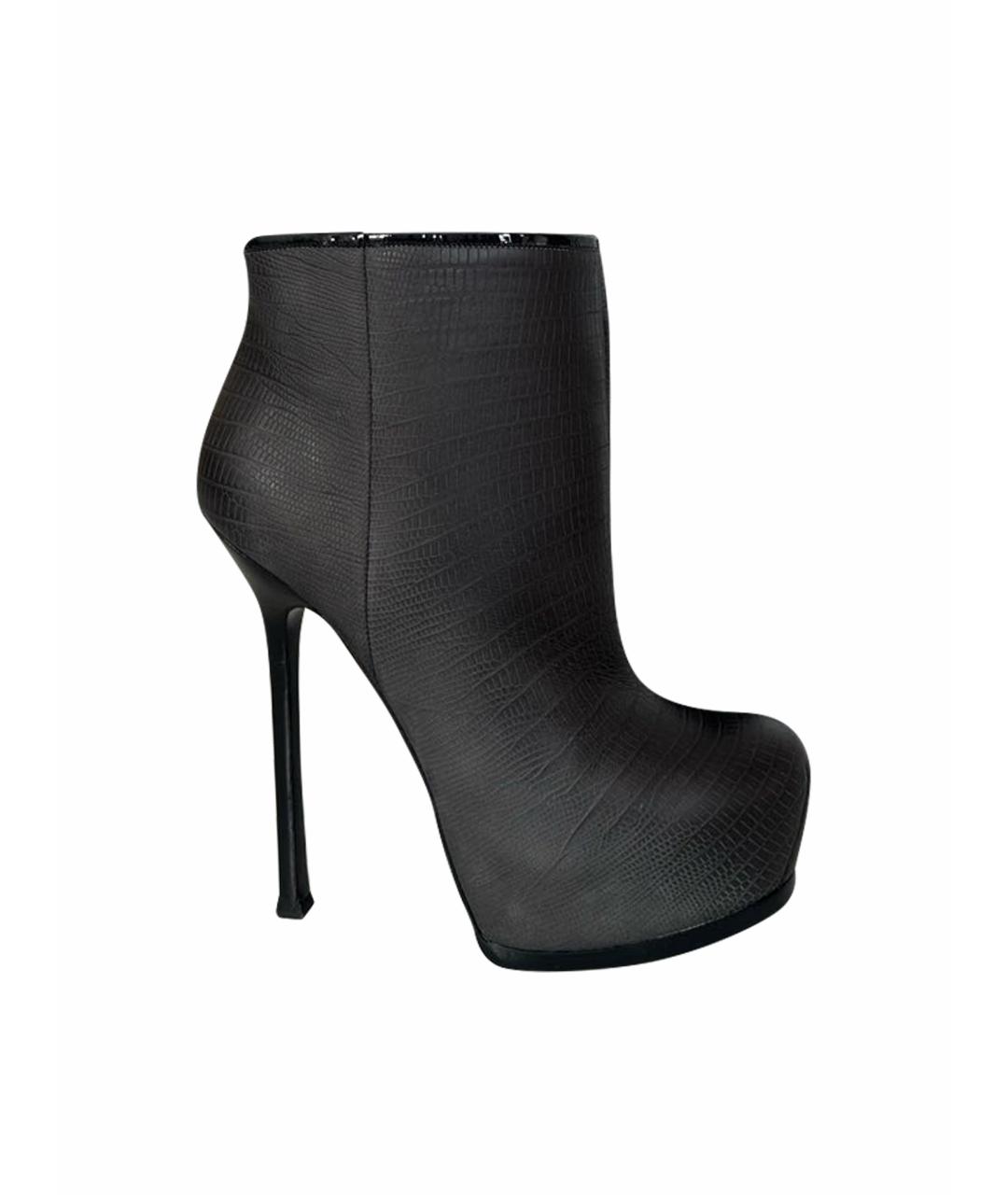 SAINT LAURENT Антрацитовые кожаные ботильоны, фото 1