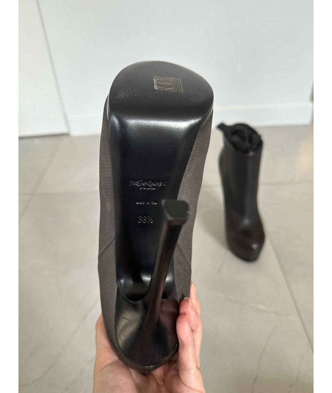 SAINT LAURENT Антрацитовые кожаные ботильоны, фото 7