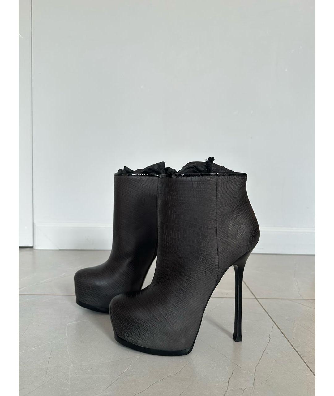 SAINT LAURENT Антрацитовые кожаные ботильоны, фото 5