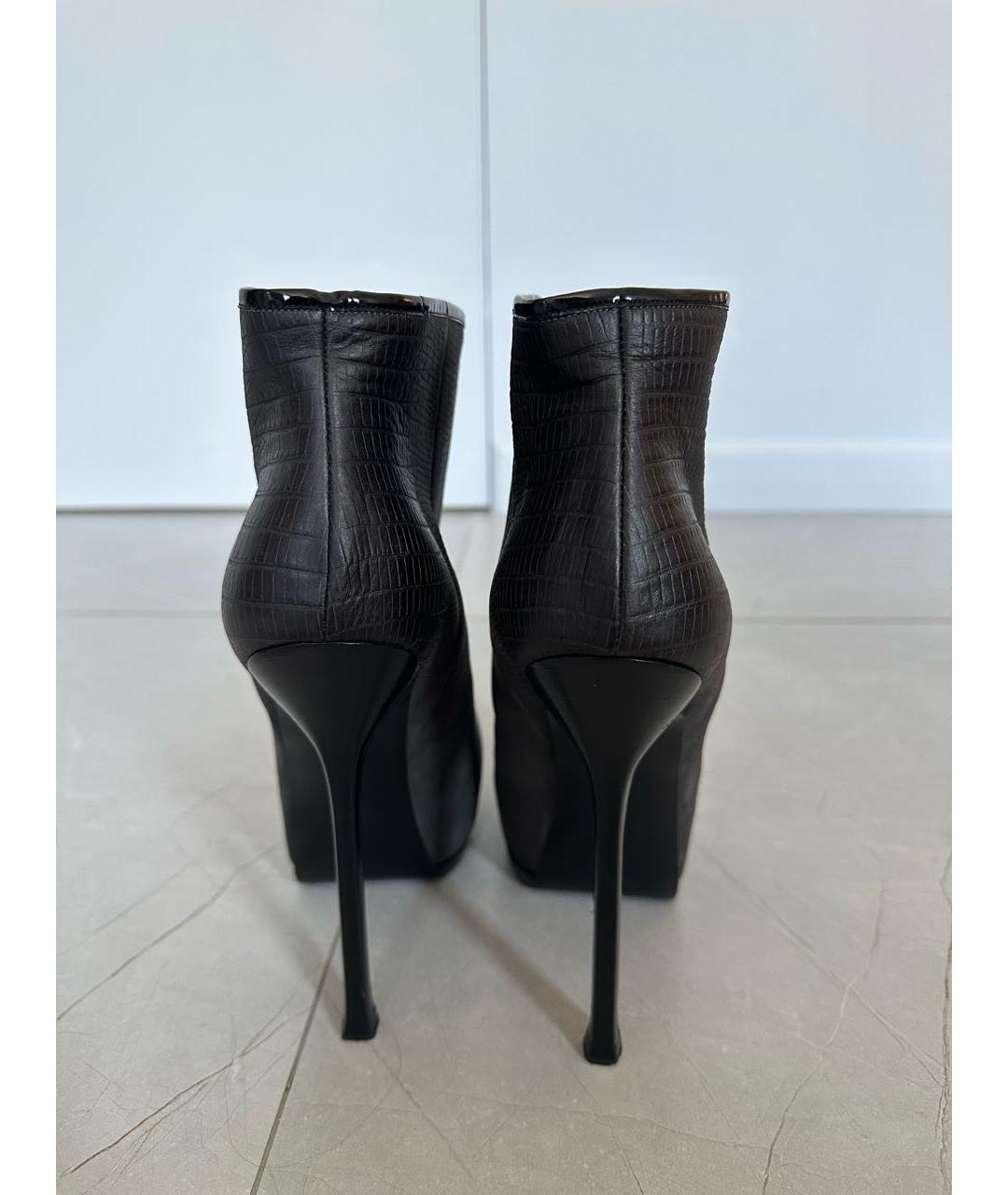 SAINT LAURENT Антрацитовые кожаные ботильоны, фото 4