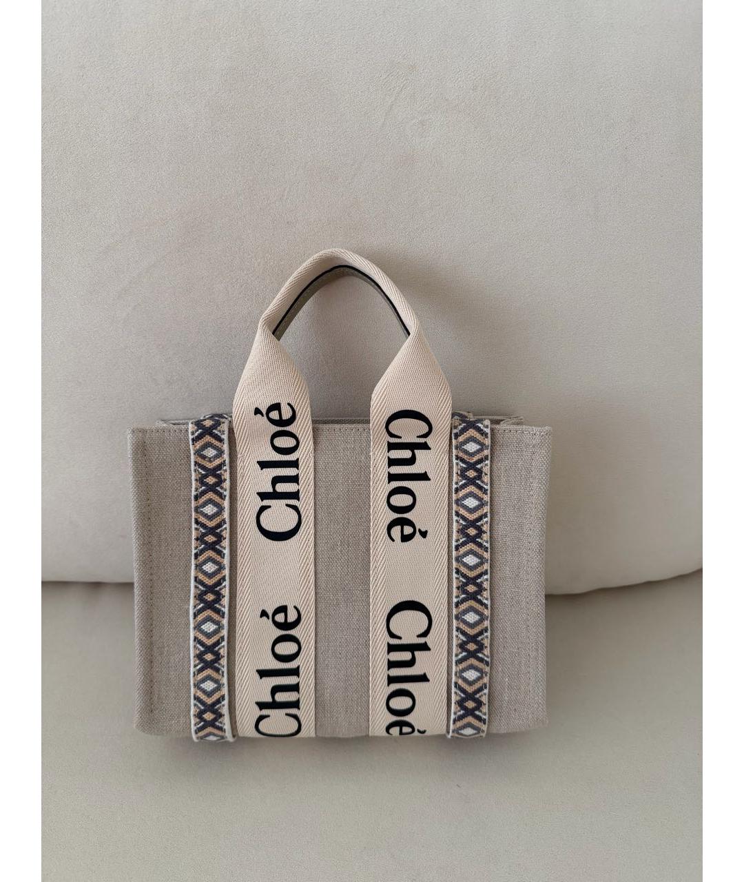 CHLOE Бежевая тканевая пляжная сумка, фото 2