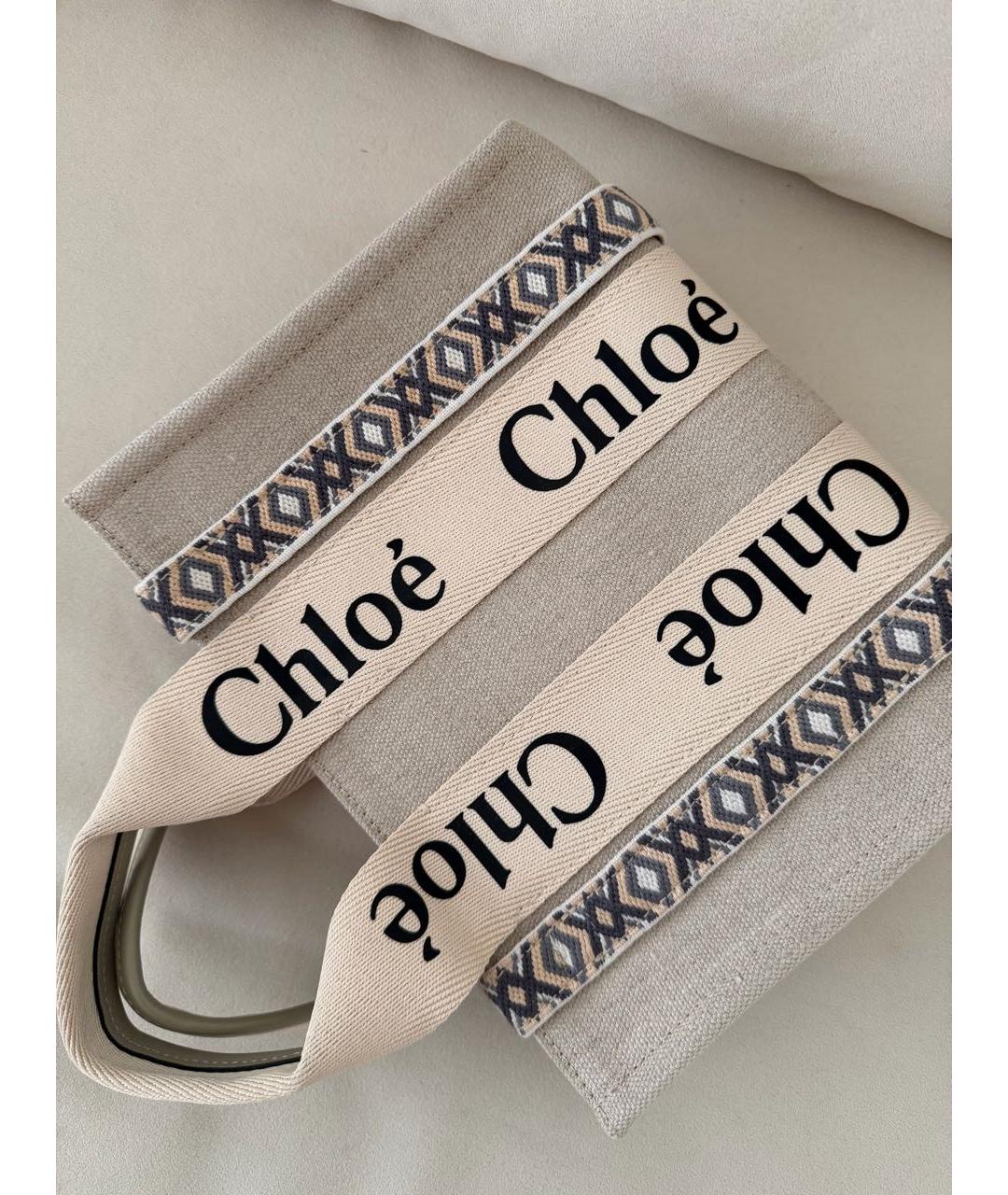 CHLOE Бежевая тканевая пляжная сумка, фото 3