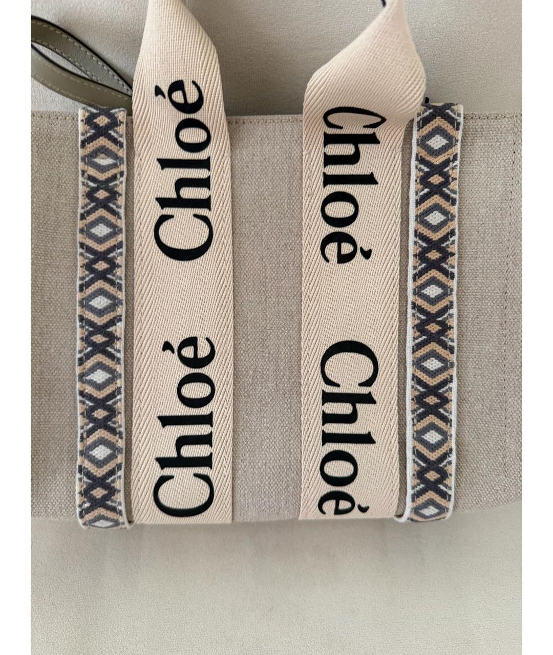 CHLOE Бежевая тканевая пляжная сумка, фото 4