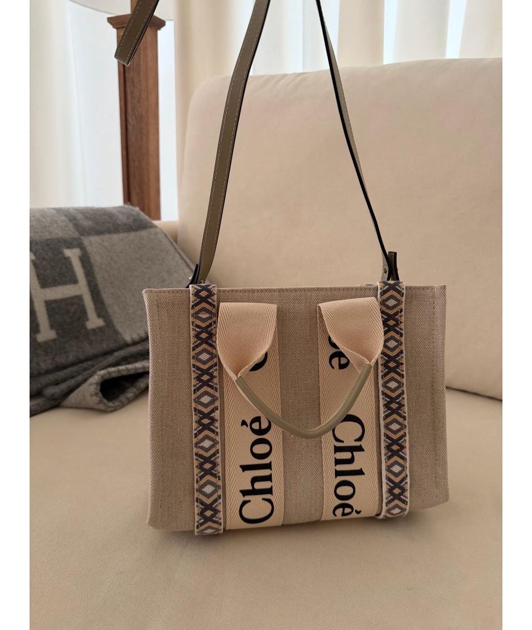 CHLOE Бежевая тканевая пляжная сумка, фото 7