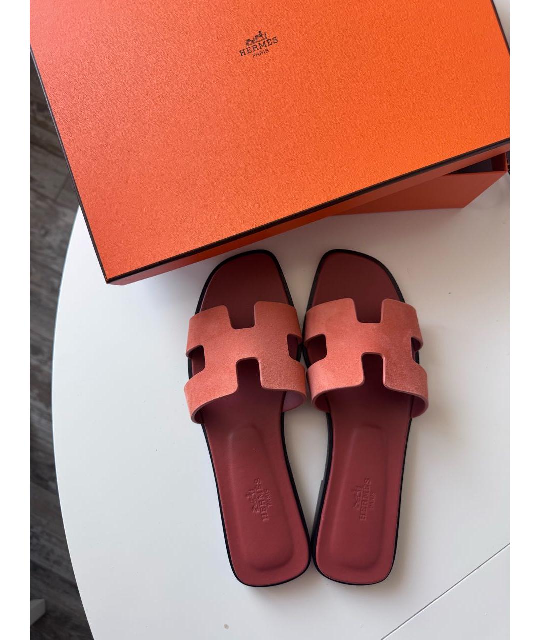 HERMES Красные замшевые шлепанцы, фото 3