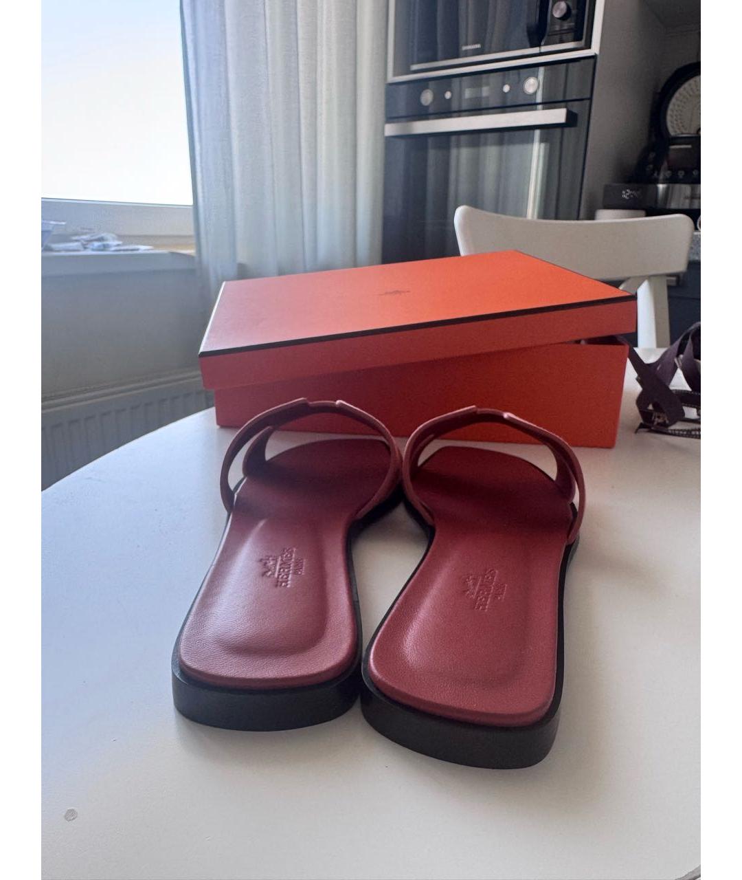 HERMES Красные замшевые шлепанцы, фото 4
