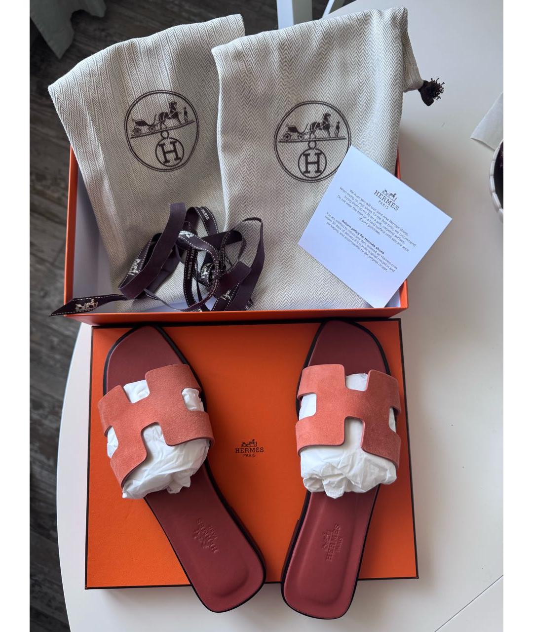 HERMES Красные замшевые шлепанцы, фото 6