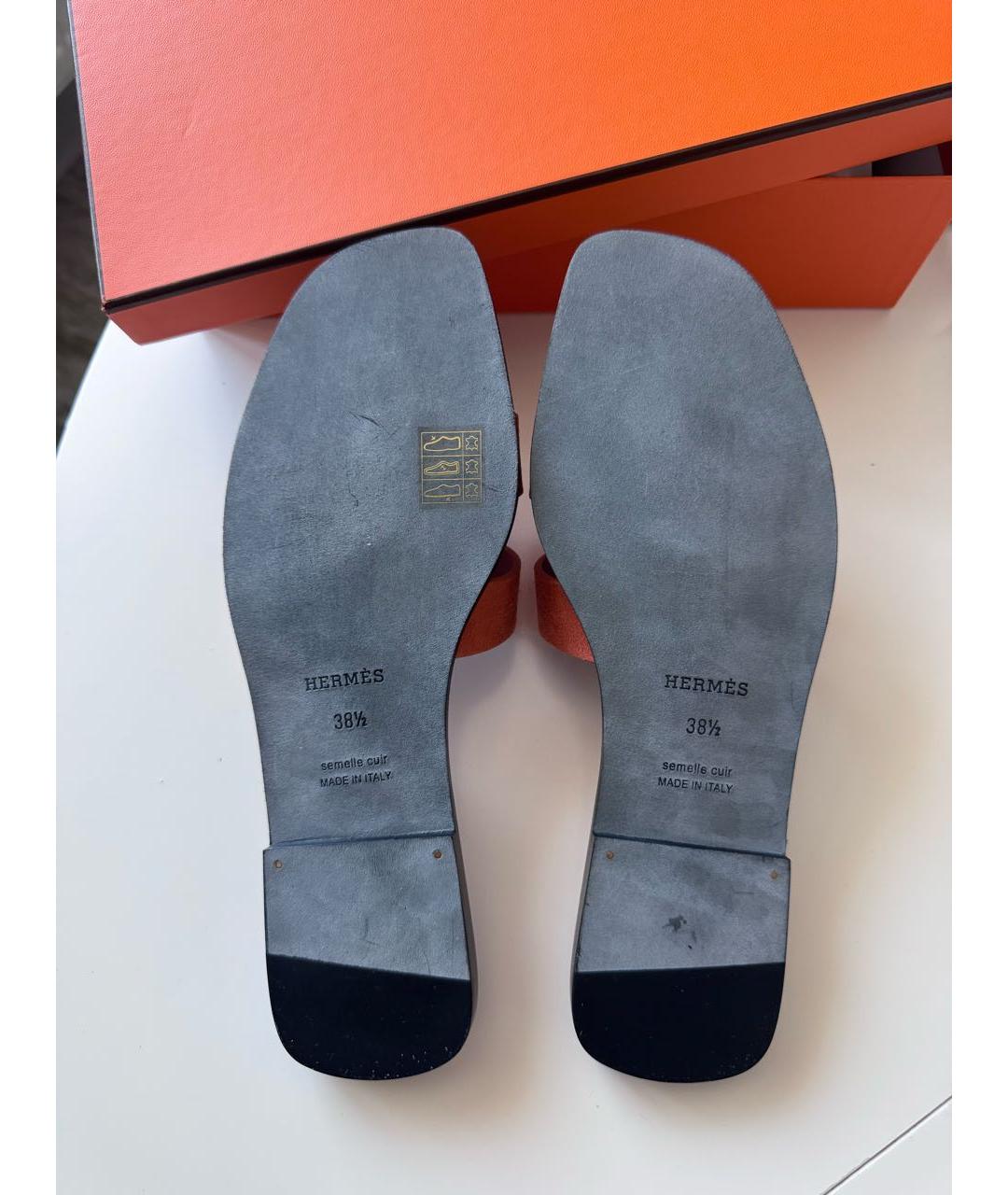 HERMES Красные замшевые шлепанцы, фото 5
