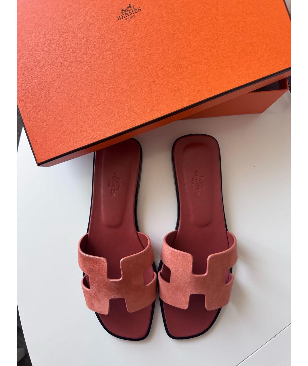 HERMES Красные замшевые шлепанцы, фото 2