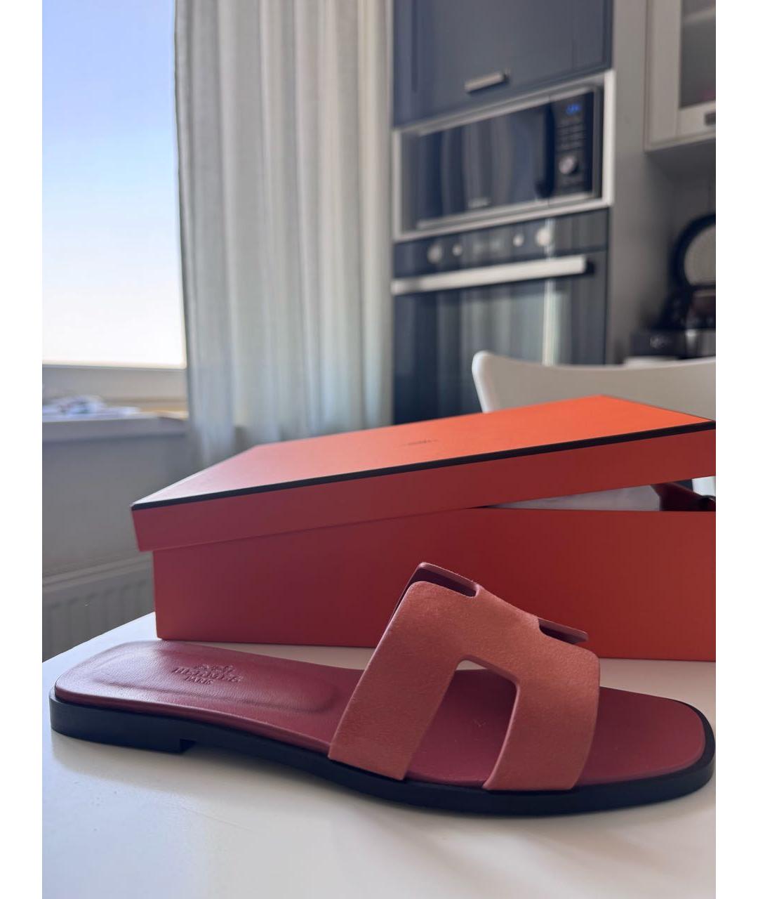HERMES Красные замшевые шлепанцы, фото 7