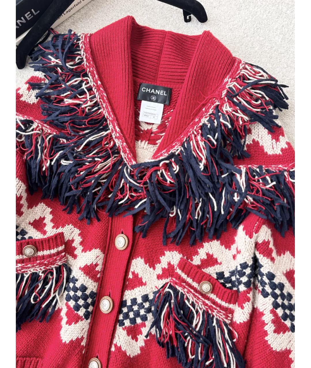 CHANEL Красный шерстяной кардиган, фото 2