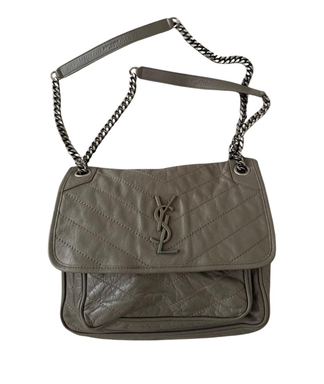 SAINT LAURENT Антрацитовая кожаная сумка через плечо, фото 1