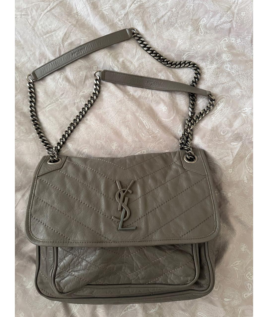 SAINT LAURENT Антрацитовая кожаная сумка через плечо, фото 4