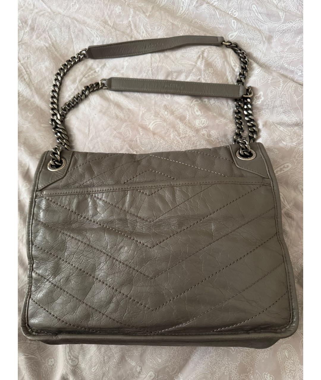 SAINT LAURENT Антрацитовая кожаная сумка через плечо, фото 2