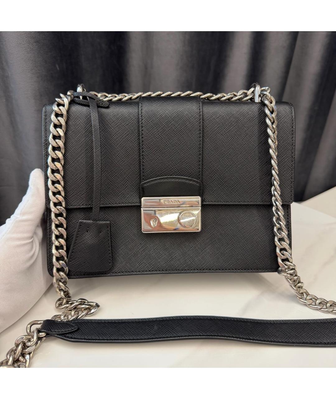 PRADA Черная кожаная сумка с короткими ручками, фото 9
