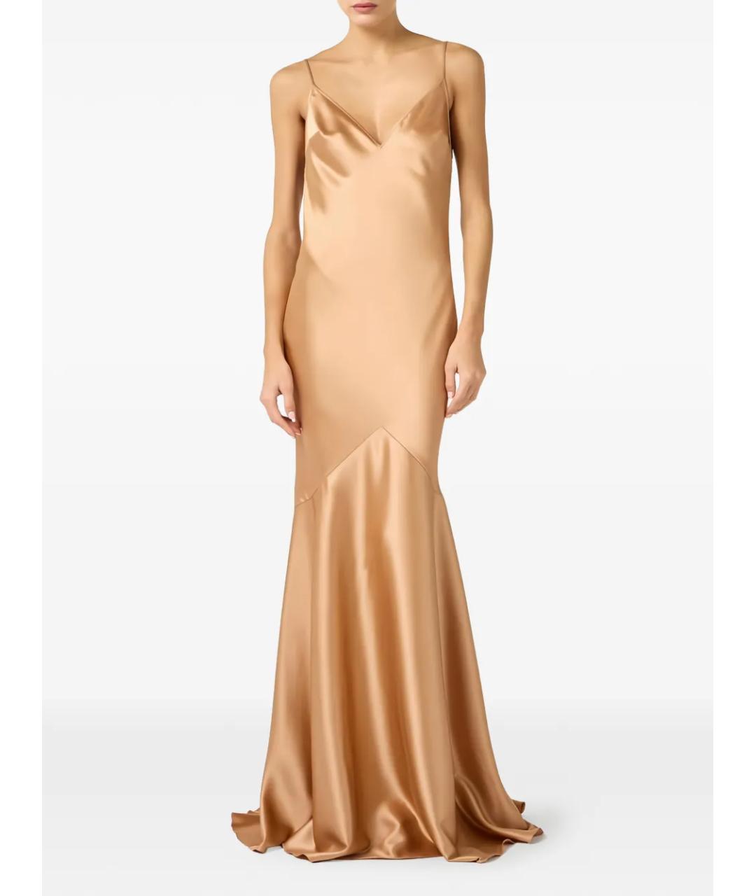 ELISABETTA FRANCHI Бежевое полиэстеровое вечернее платье, фото 4