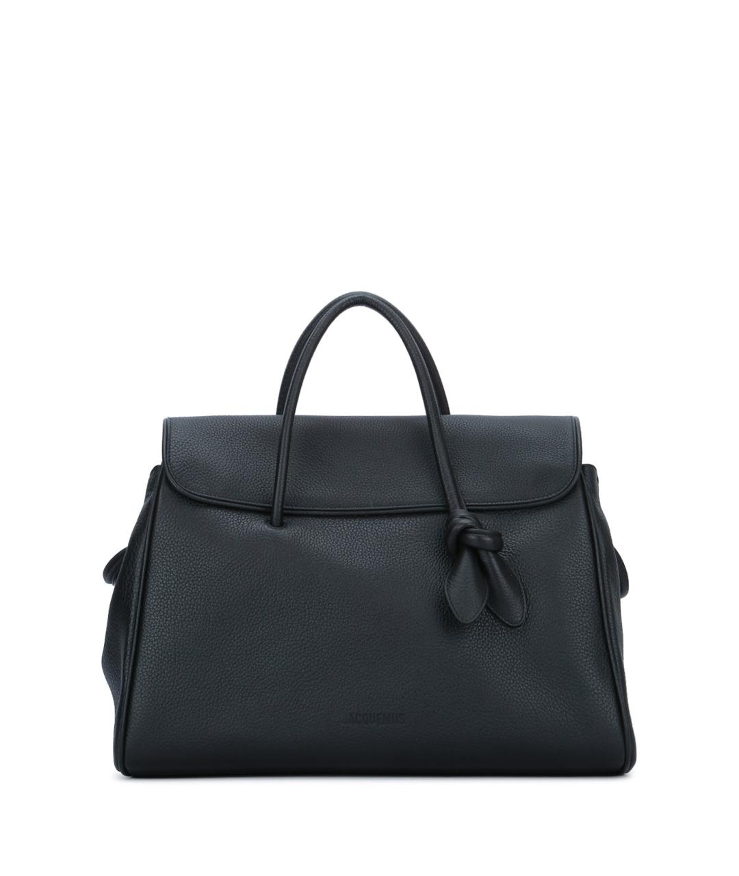 JACQUEMUS Черная кожаная сумка тоут, фото 1