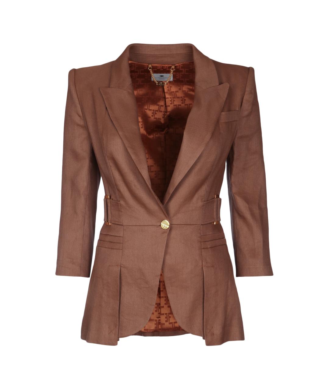 ELISABETTA FRANCHI Коричневый вискозный жакет/пиджак, фото 1
