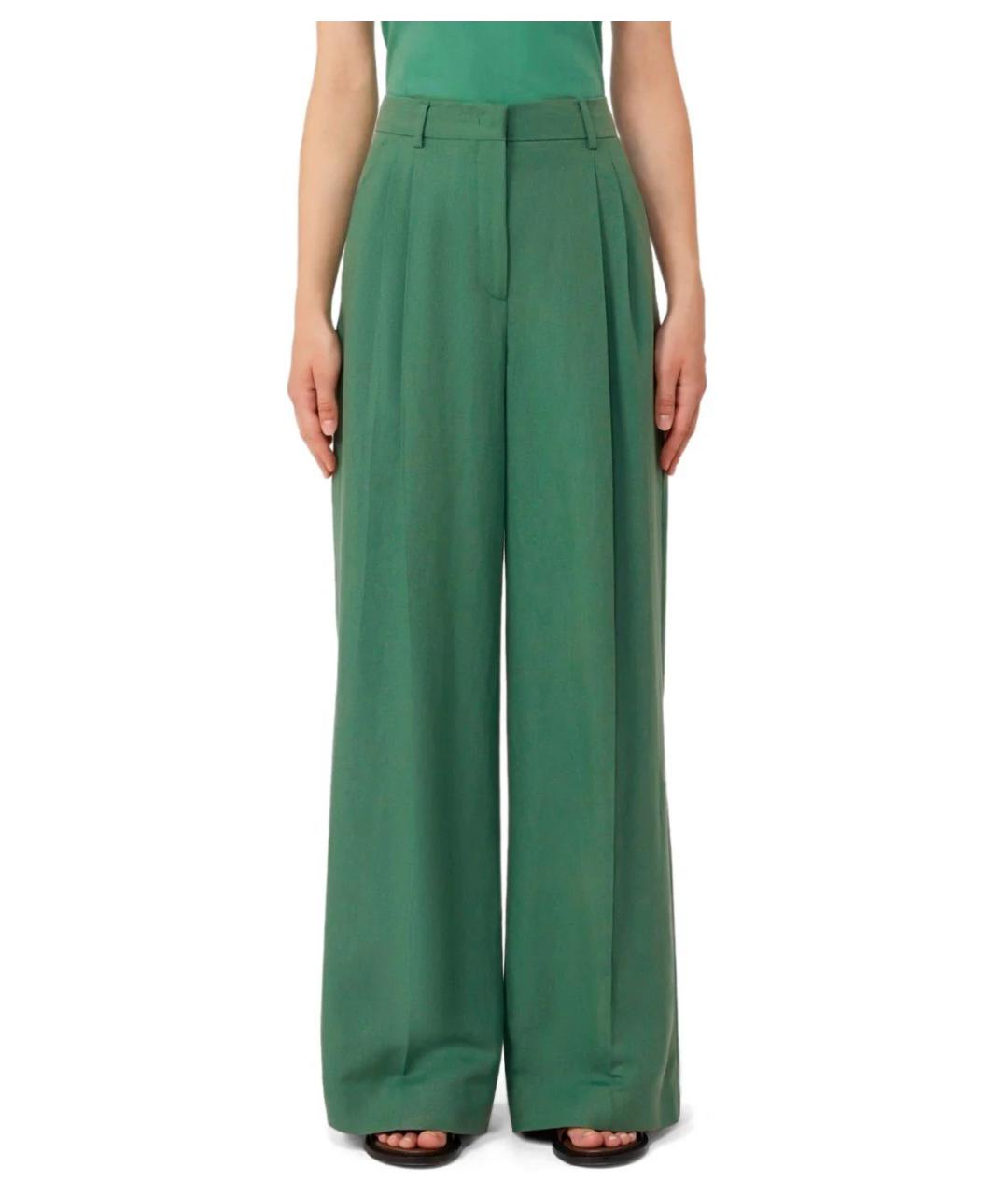 WEEKEND MAX MARA Зеленые льняные прямые брюки, фото 3