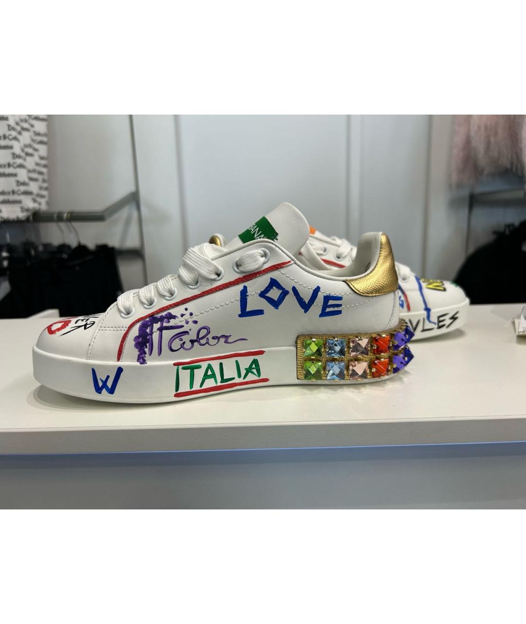 DOLCE&GABBANA Белые кожаные кроссовки, фото 8