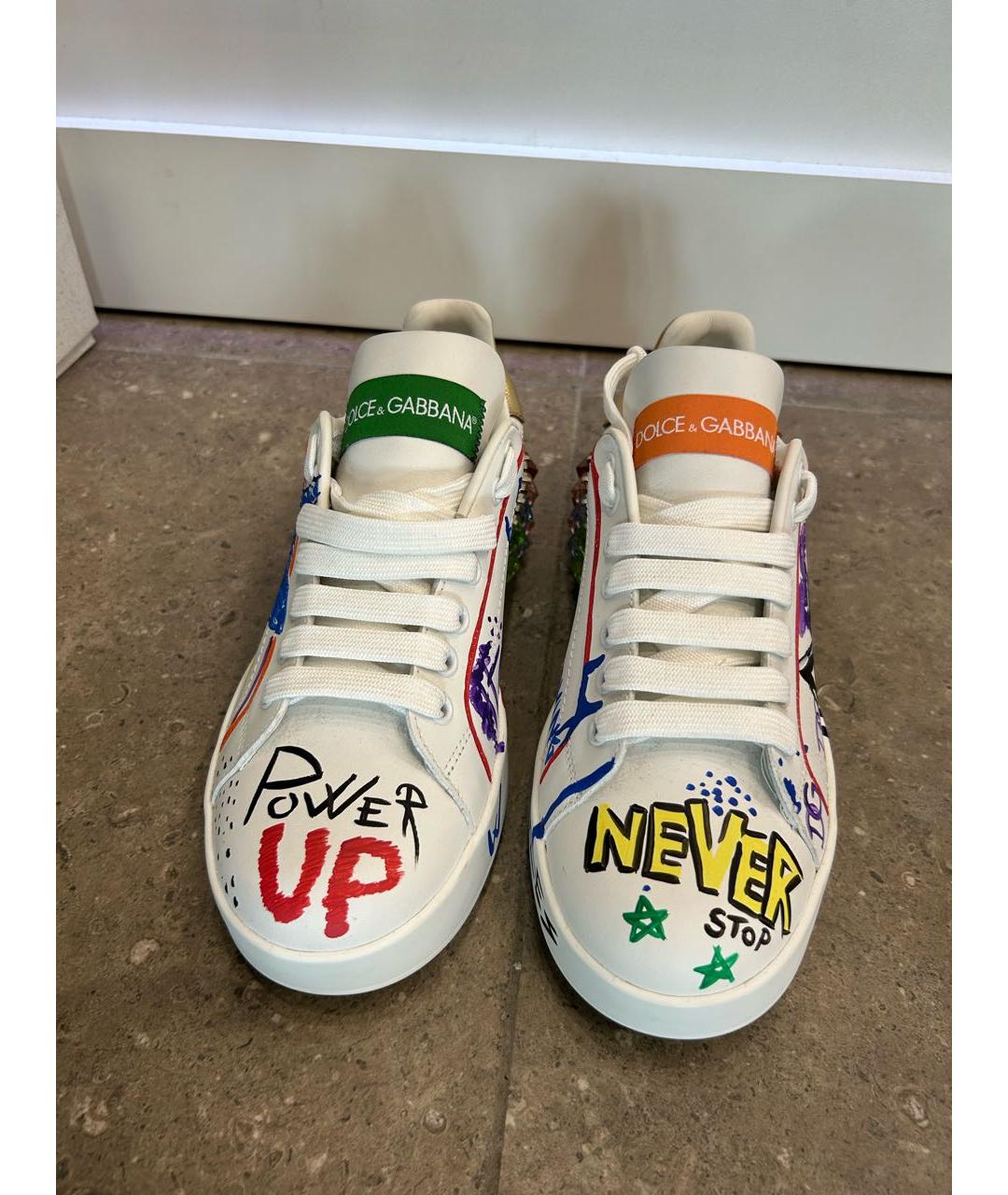 DOLCE&GABBANA Белые кожаные кроссовки, фото 2